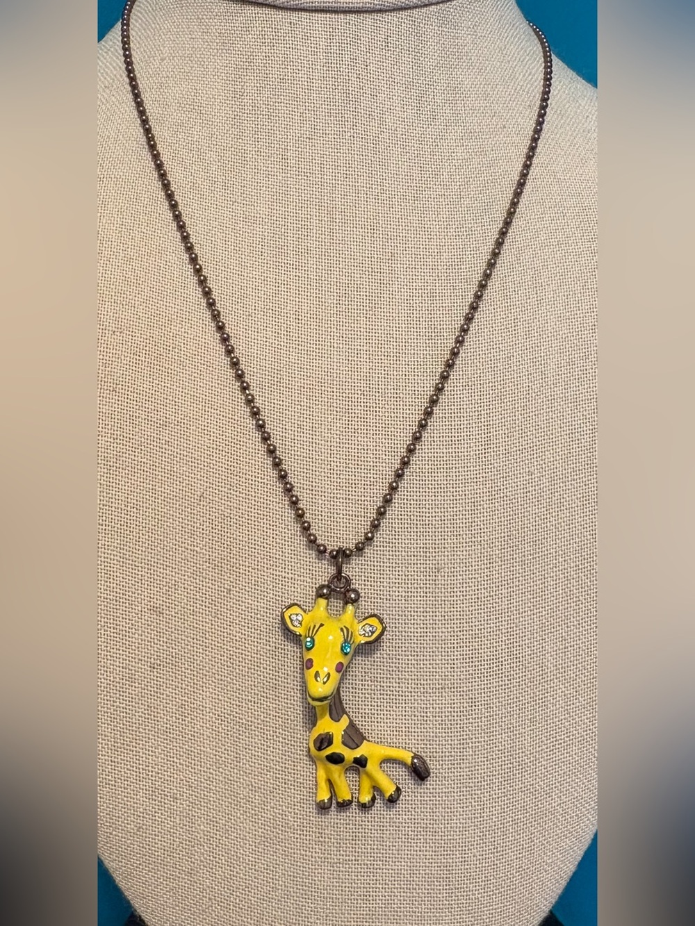 Betsey Johnson necklace 18-21” giraffe pendant enamel rhinestones yellow zoo